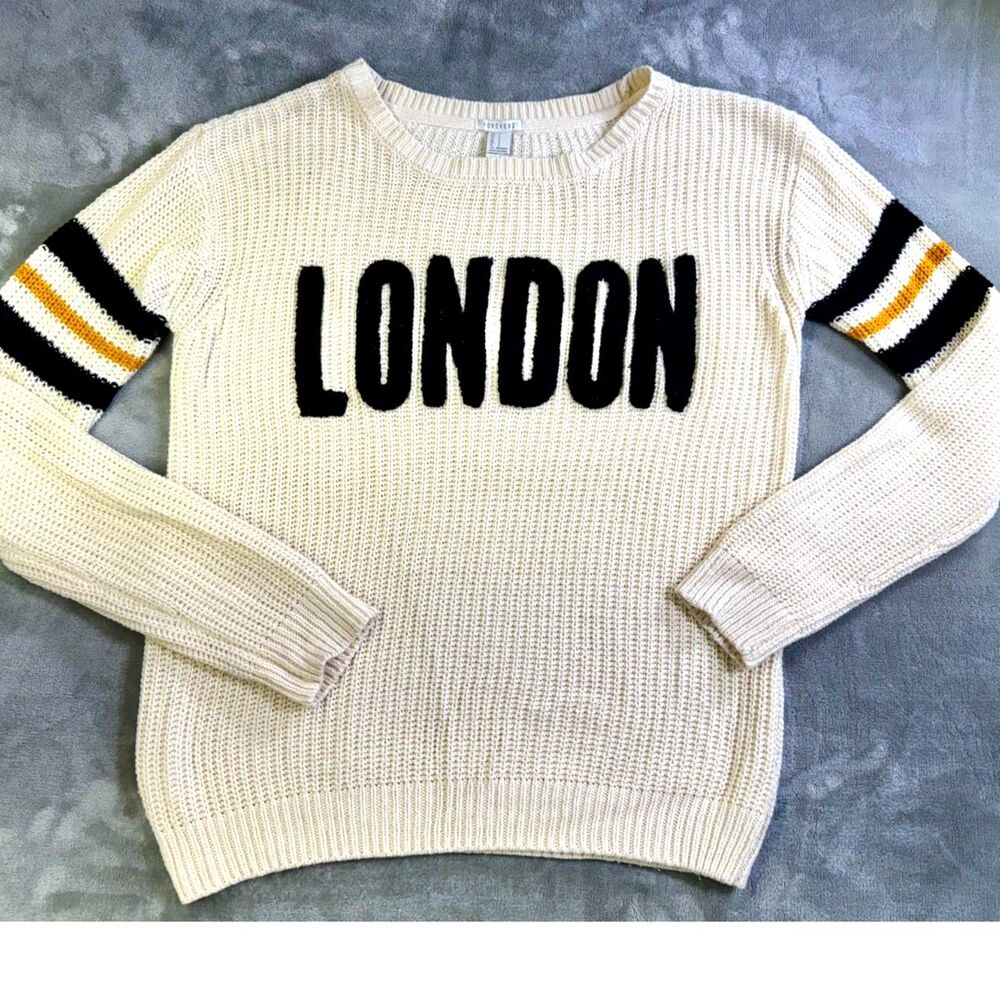 Forever 21 London Graphic Sweater Size S TAN